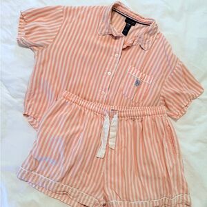 U.S. Polo Assn. Pink and White Striped Pajama Set